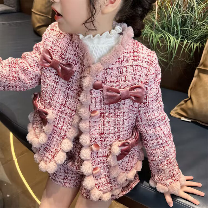 Baby Clothing Designer - Adorable Pompom Design Baby Girls Tweed